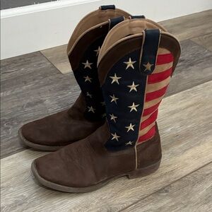 Brown Roper Cowboy Boots with American Flag Design